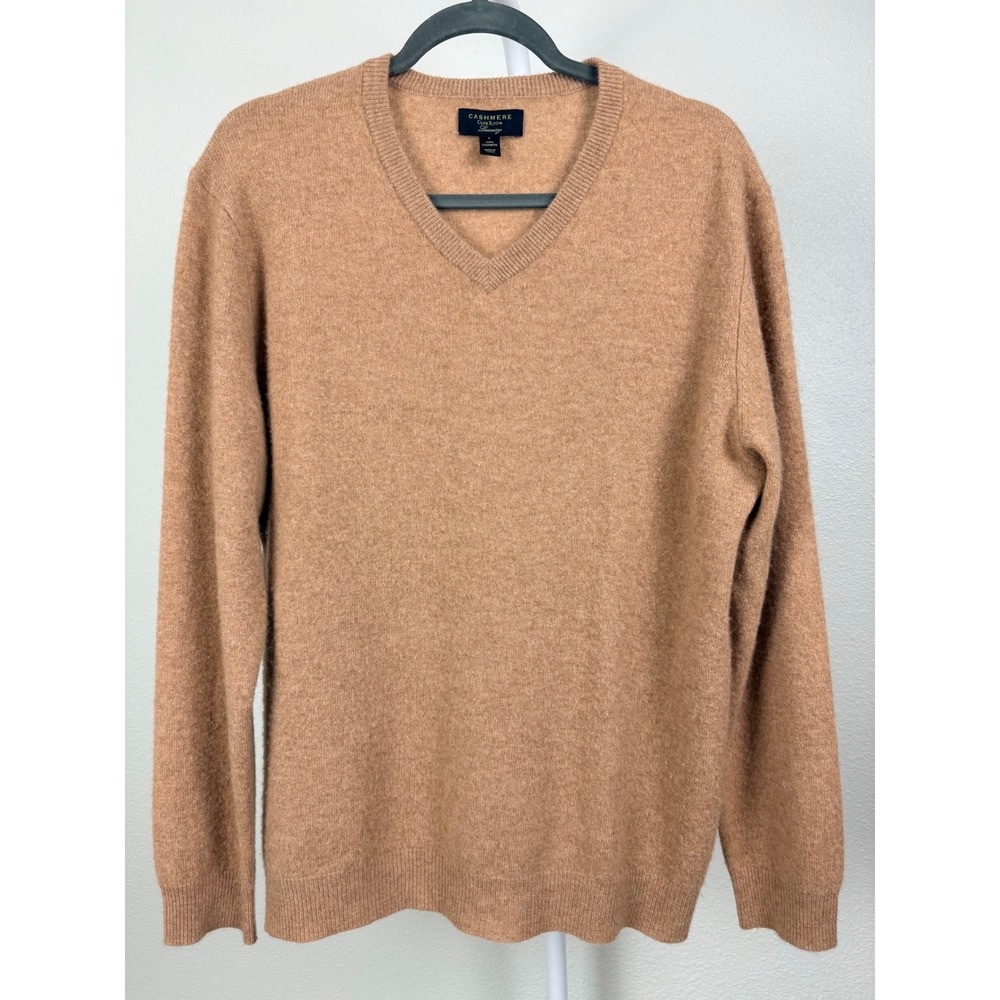 Club Room Large Luxury Cashmere Sweater Womens V-Neck Camel Tan Knit Pullover